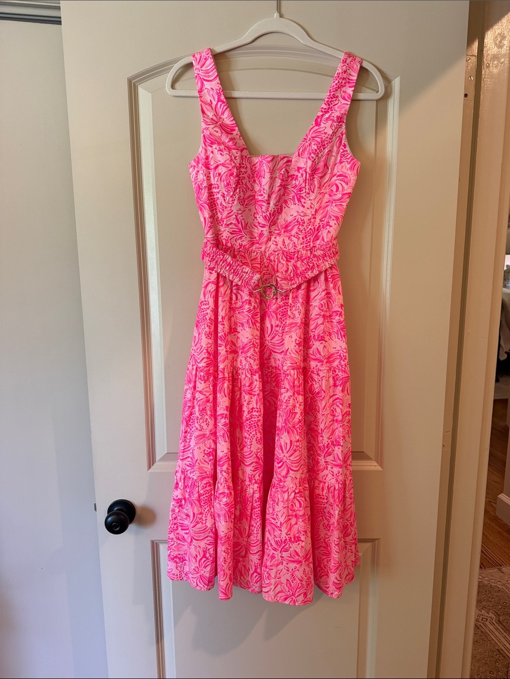 Lilly Pulitzer Hot Pink Floral Belted Maxi Dress